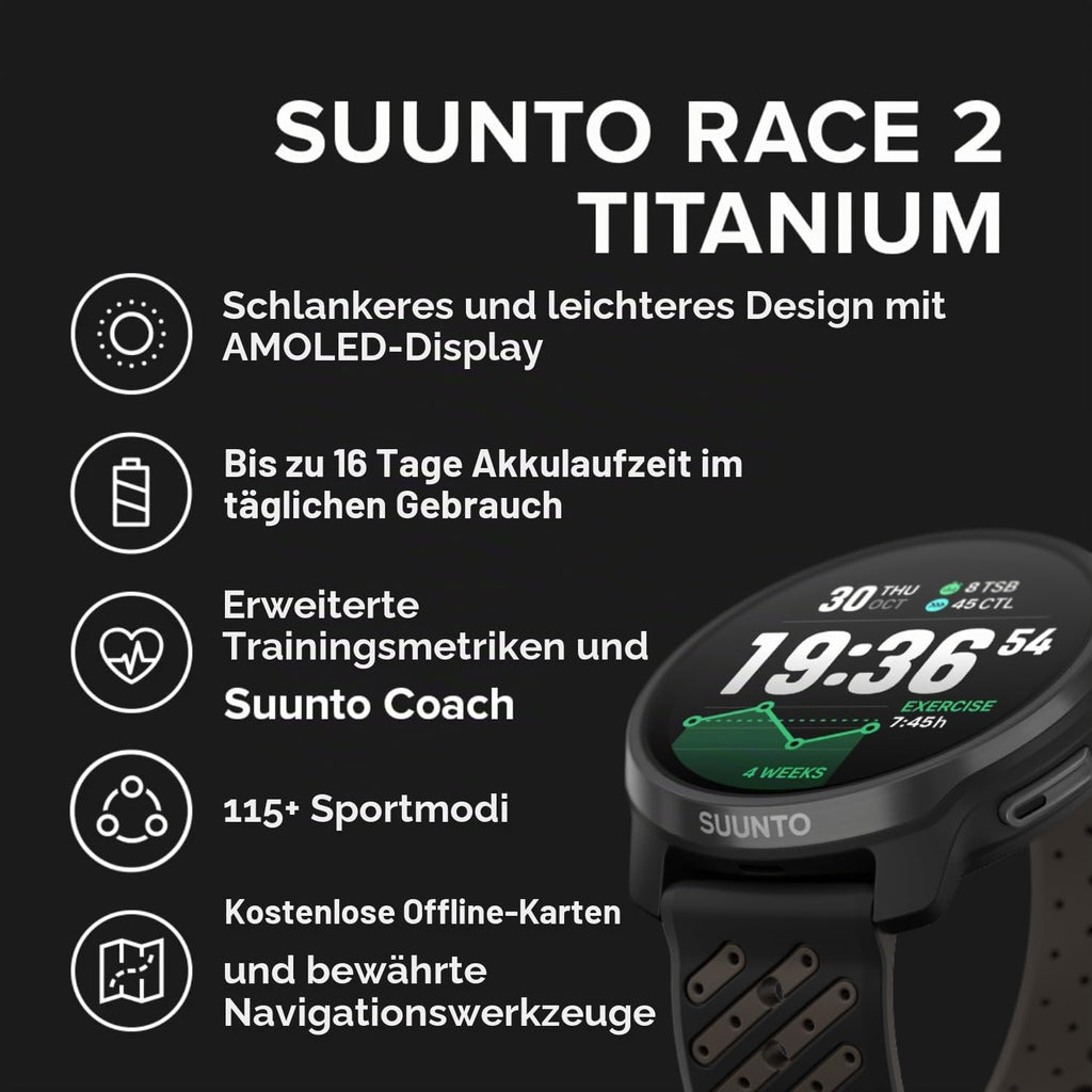 SUUNTO Race 2 GPS-Sportuhr, 1,5-Zoll-AMOLED-Display, 115+ Sportmodi