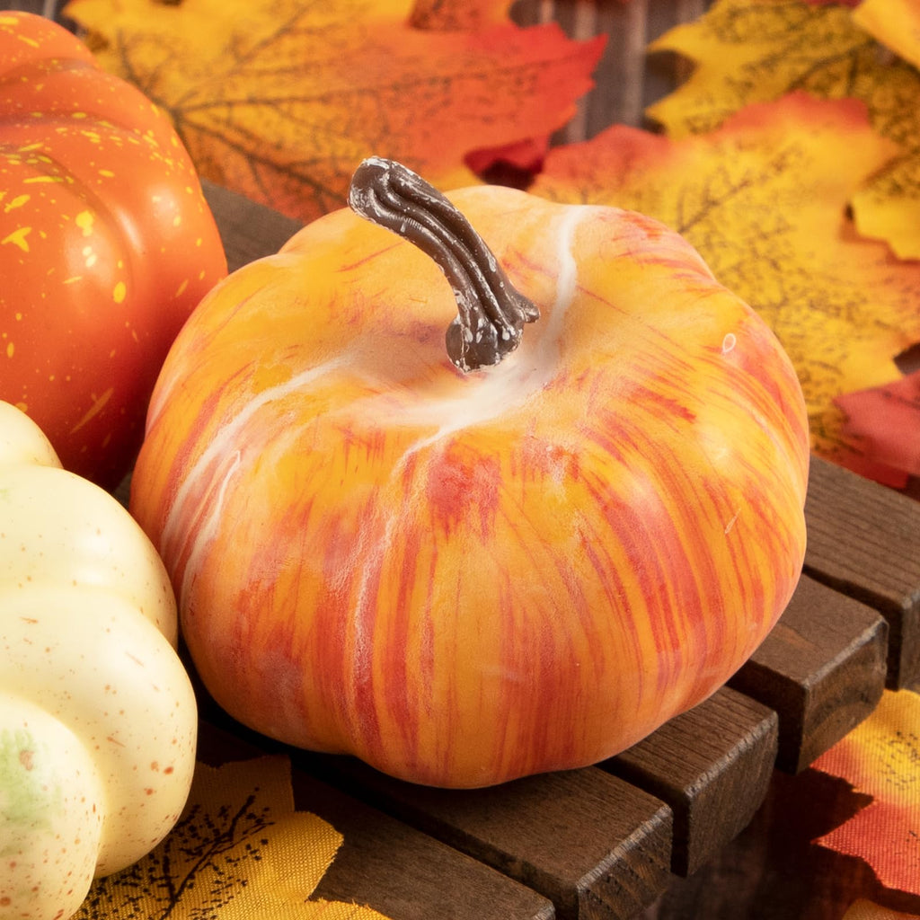 Benjia Kürbis Herbst Deko Dekoration Draußen, Groß Mini Orange Kürbisse Schaumstoff Zierkürbisse Herbstdeko Herbstdekorationen Halloween (Orange, 16 Stück)
