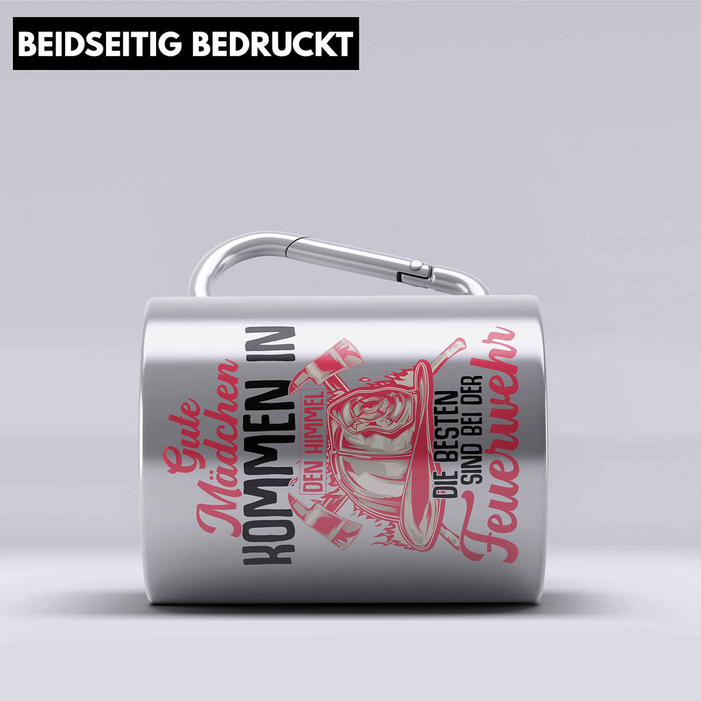 Trendation - Feuerwehr Frau Edelstahl Tasse Karabiner Geschenk Frauen Feuerwehrfrauen Spruch Geschenkidee (Rot)