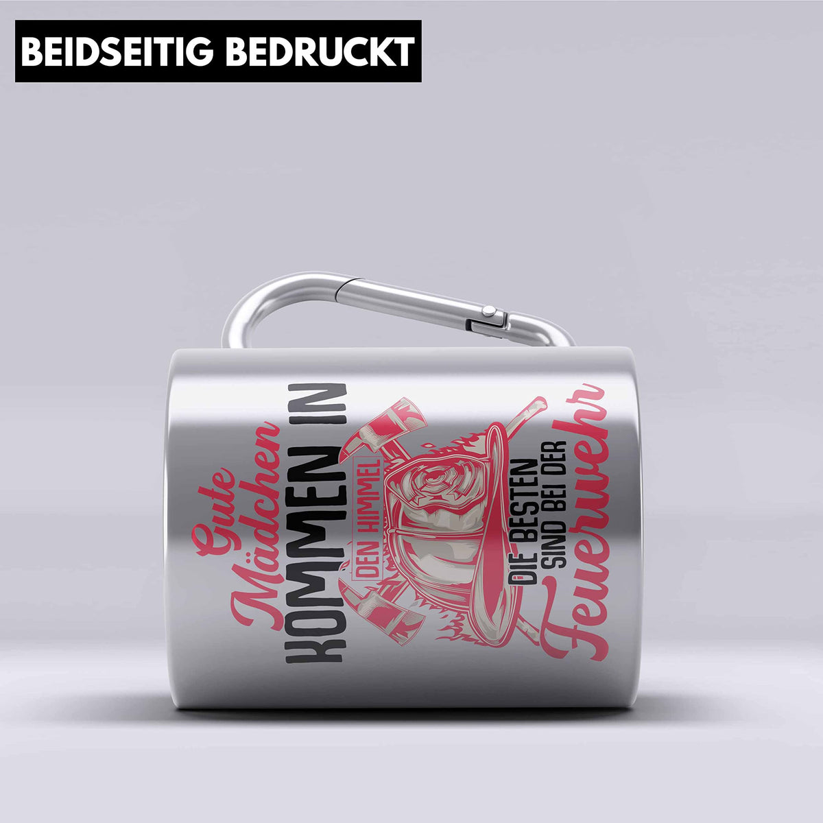 Trendation - Feuerwehr Frau Edelstahl Tasse Karabiner Geschenk Frauen Feuerwehrfrauen Spruch Geschenkidee (Rot)