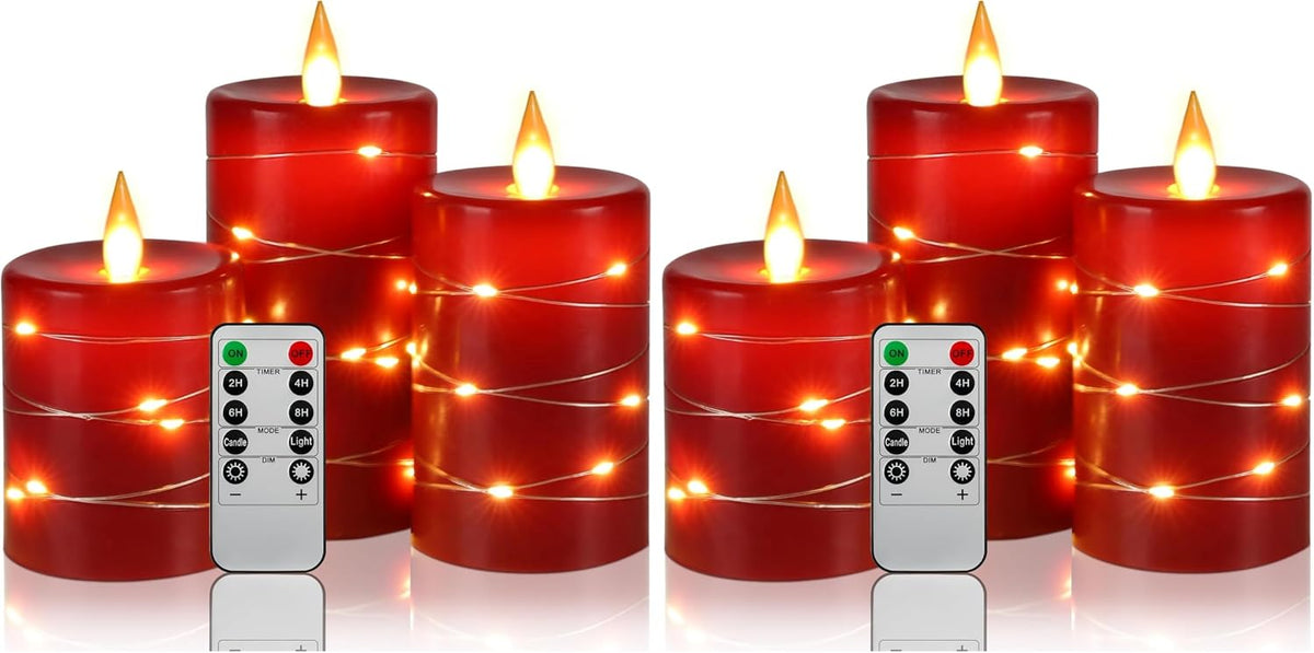 Da by 3 Stück ABS LED Kerzen mit Kupferlichtkette, Realistische Flackernde Flamme, Batteriebetriebene Kerzen mit Fernbedienung, Hitzebeständig & Wiederverwendbar für Innen- und Außendekoration