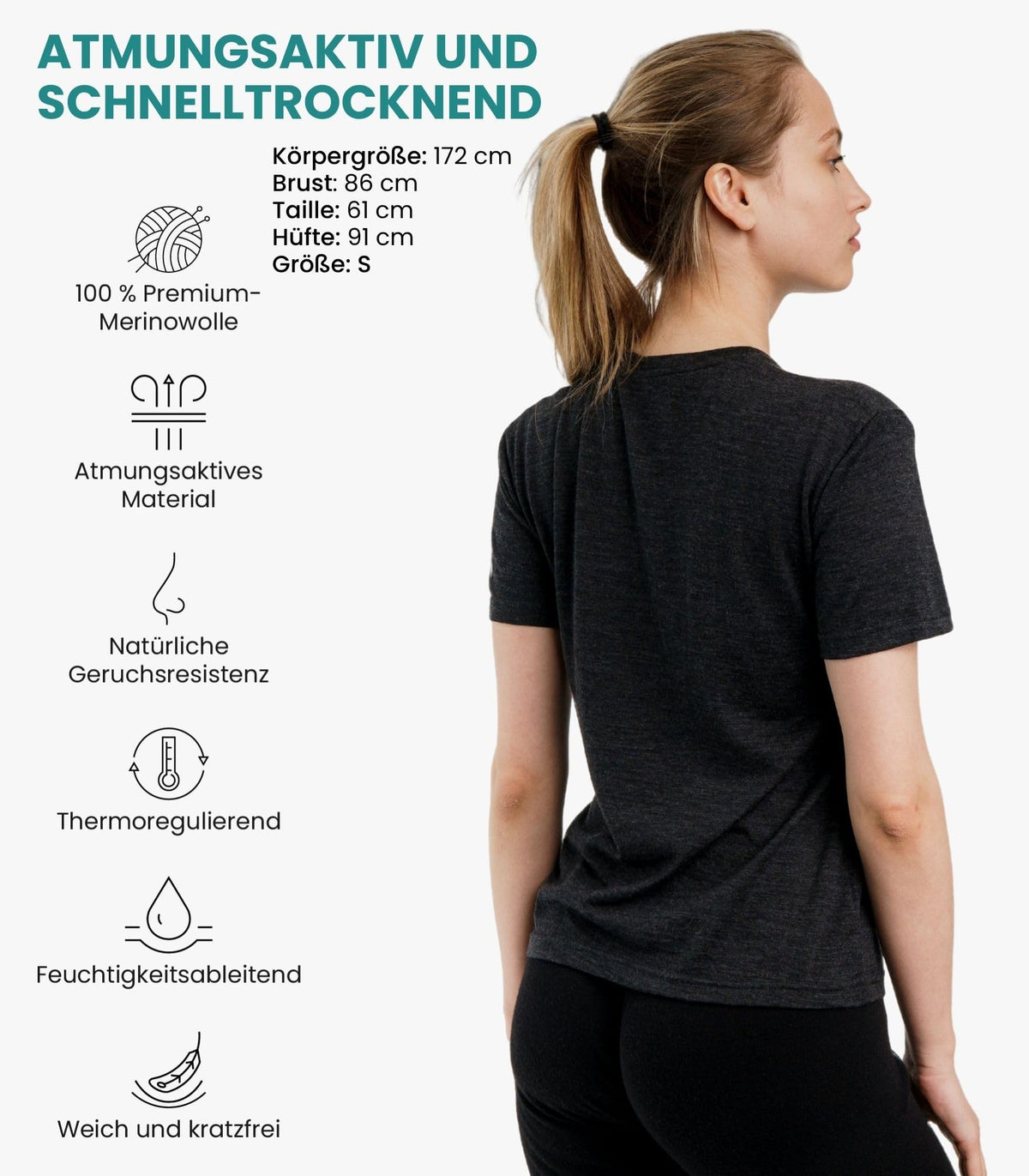 Merino.tech 100% Merino Shirt Damen Wandern & Alltag + Wandersocken