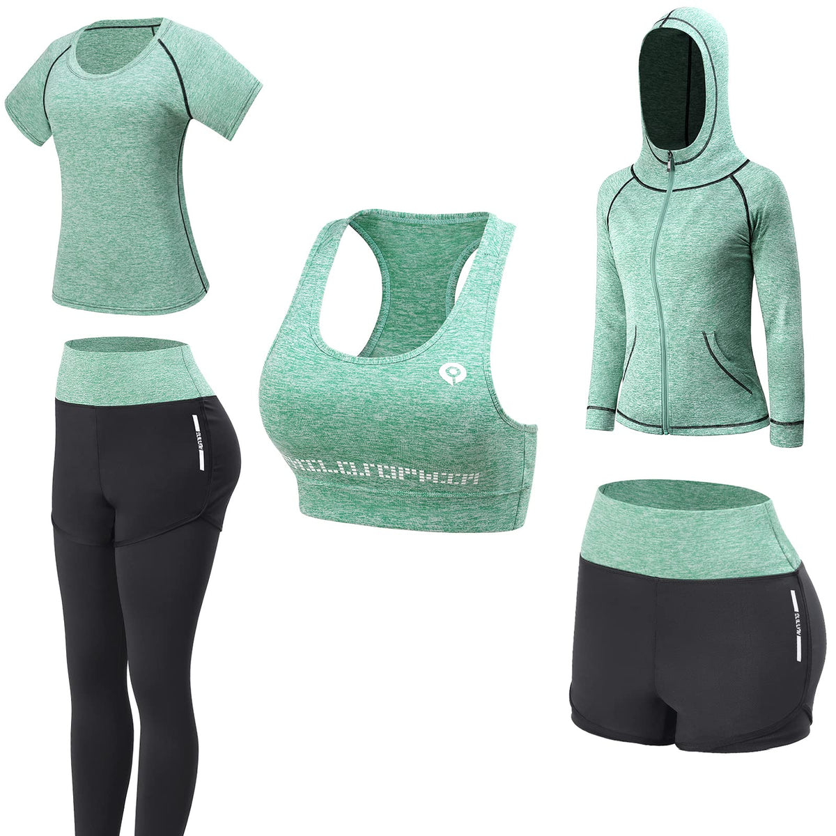 JULY'S SONG Yoga Kleidung Anzug 5er-Set Trainingsanzug Laufbekleidung Gym Fitness Kleidung