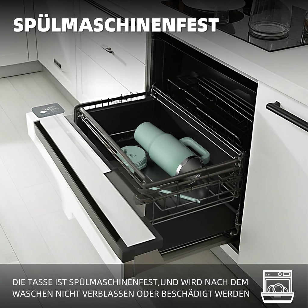 WATERSY 1.2L Thermobecher mit 2 Strohhalmen, Trinkbecher Auslaufsicherer Kaffeebecher To Go Vakuum-Isoliert mit BPA frei Schraubdeckel, Trinkflasche Kühlt 12 Stunden,Tiefseelndigo
