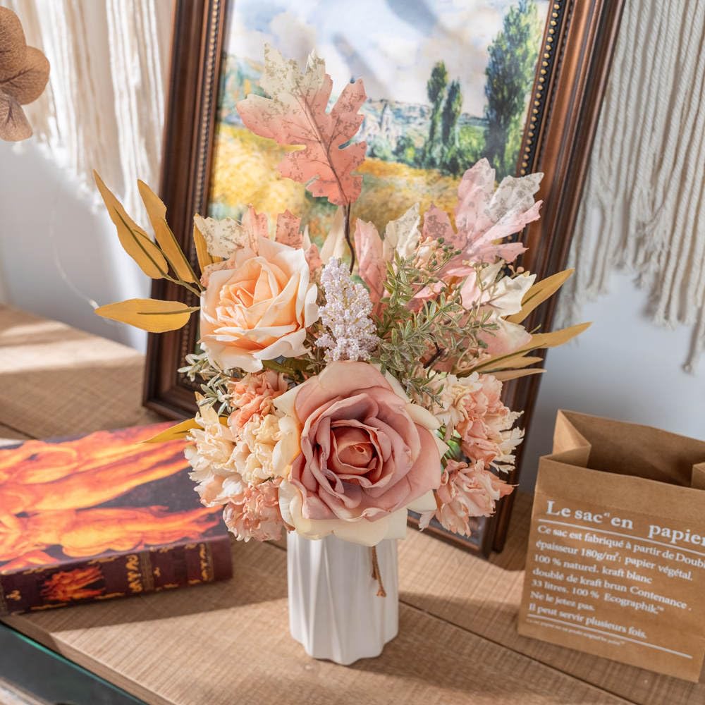 KIRIFLY Kunstblumen Künstliche Pflanzen Blumen Deko Seidenblumen Blumenarrangements Kernstück Hochzeit Blumenstrauß(Herbstrot)