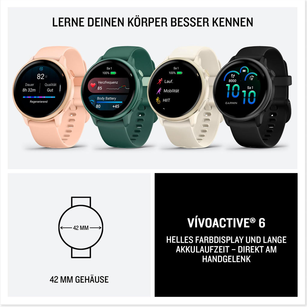 Garmin Vivoactive 6, 42 mm, GPS-Fitness-Smartwatch, Kieselgrau/Schiefergrau