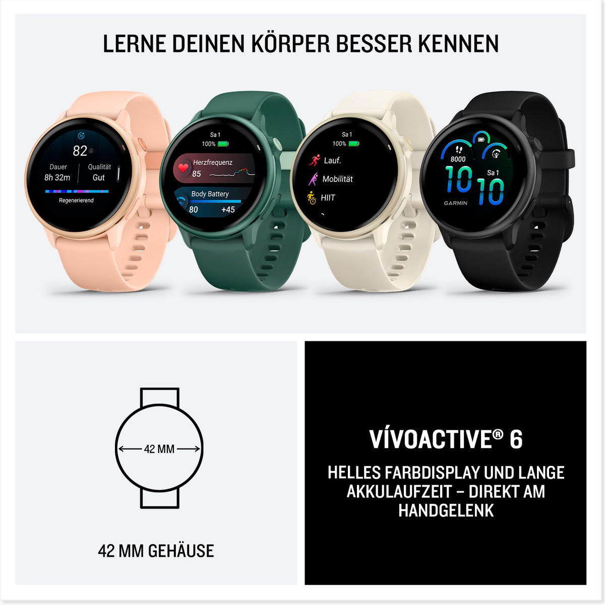 Garmin Vivoactive 6, 42 mm, GPS-Fitness-Smartwatch, Kieselgrau/Schiefergrau