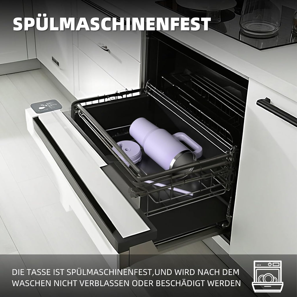 WATERSY 1.2L Thermobecher mit 2 Strohhalmen, Trinkbecher Auslaufsicherer Kaffeebecher To Go Vakuum-Isoliert mit BPA frei Schraubdeckel, Trinkflasche Kühlt 12 Stunden,Tiefseelndigo