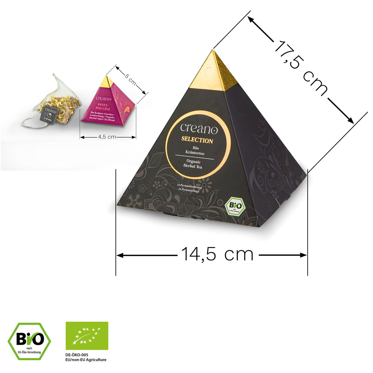Creano Premium Bio Kräutertee Geschenkset „ORGANIC HERBAL TEA“ - 9 Pyramiden-Teebeutel in 9 unterschiedlichen Sorten - 22,5g - NEUHEIT 2024*