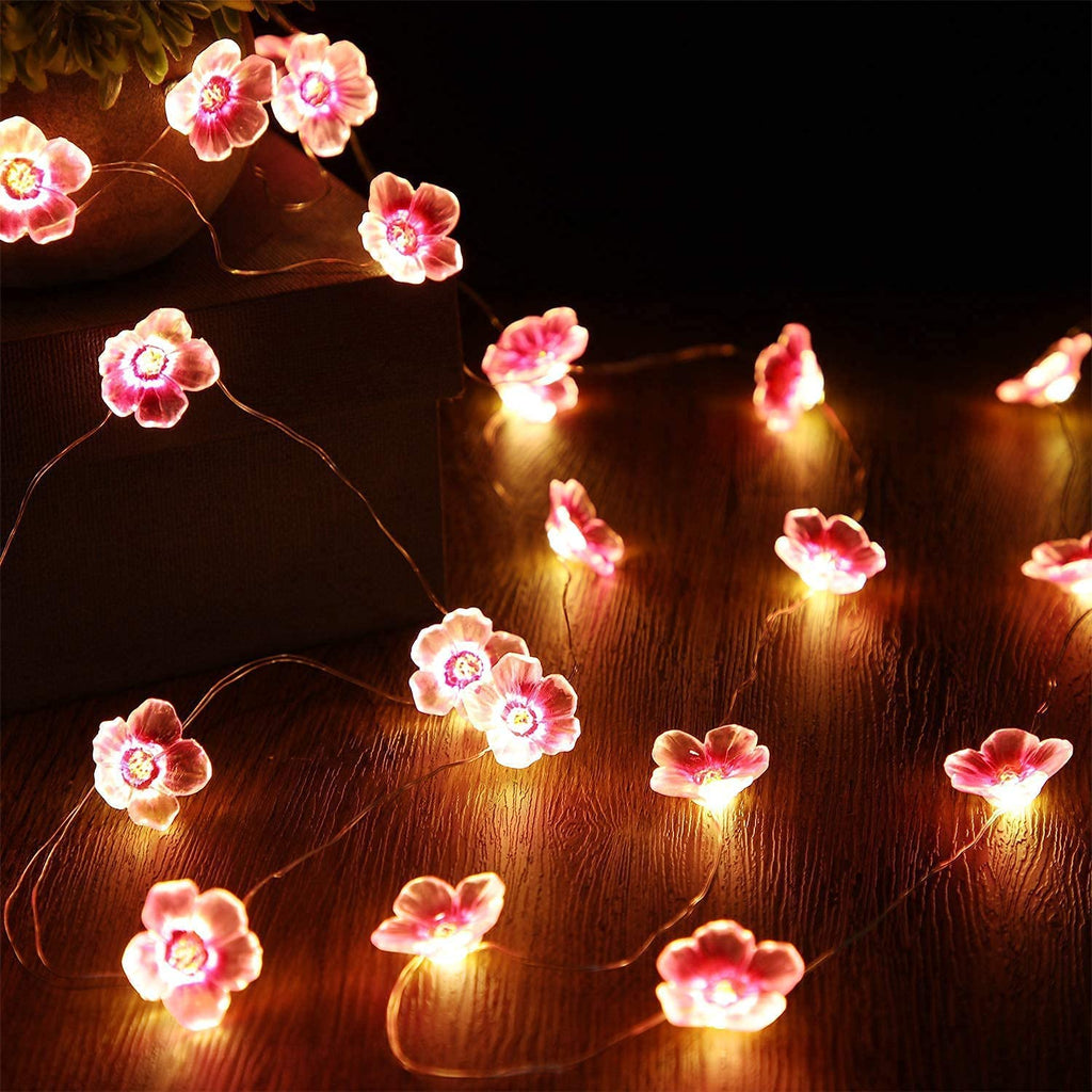 Kirschblüten-Lichterkette für Mädchen-Schlafzimmer, rosa Lichterkette, 40 LEDs, USB und batteriebetrieben, dekorative Lichter für drinnen und draußen, 4 m