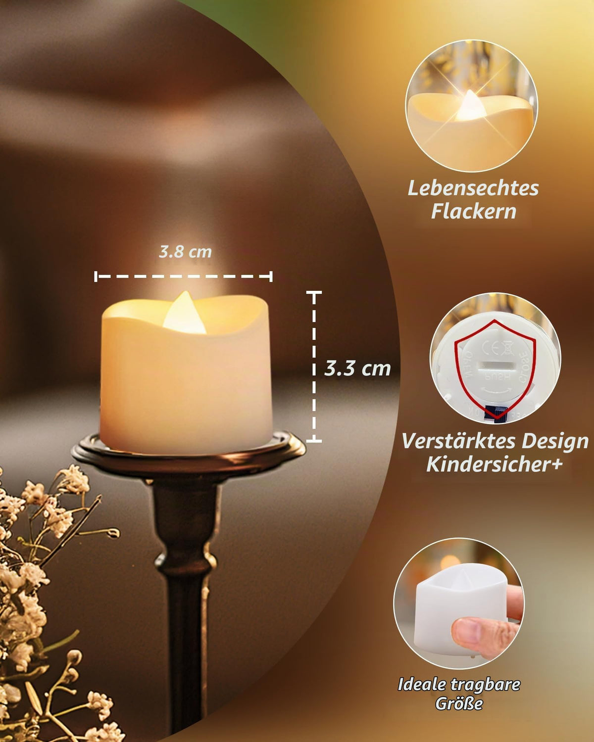 Homemory 12 led teelichter mit Timer, elektrische flackernde batteriebetriebene Kerzen, 6 Stunden an und 18 Stunden aus, 3.2x3.6 cm, Plastik