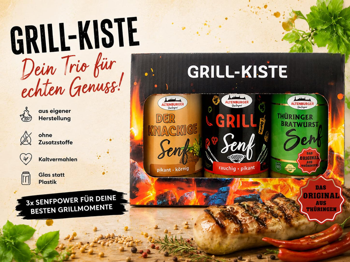 Altenburger Original Bierkiste - drei mit Bier verfeinerte Senfsorten als Geschenk-Set (3-teilig), Geschenkbox für Männer und Frauen