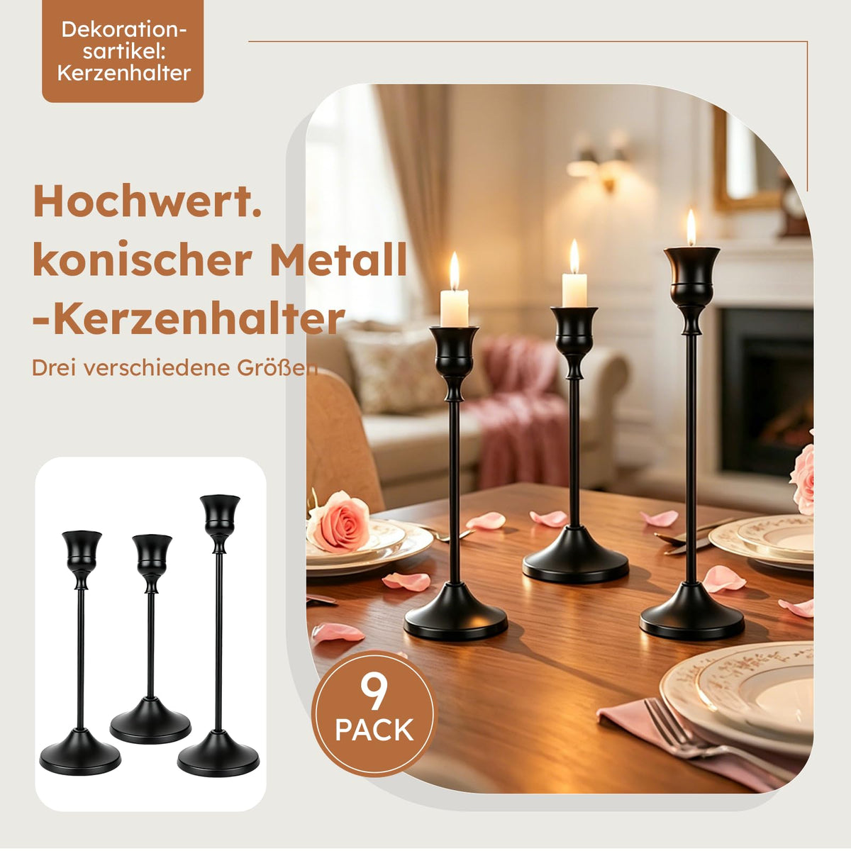 9 Stück Kerzenständer Set; Gold Kerzenständer aus Metall für Spitzkerzen, Vintage Kerzenhalter, Hohe & Kurze Candle Holders für Hochzeiten, Partys, Abendessen (Gold, 9 Stück)