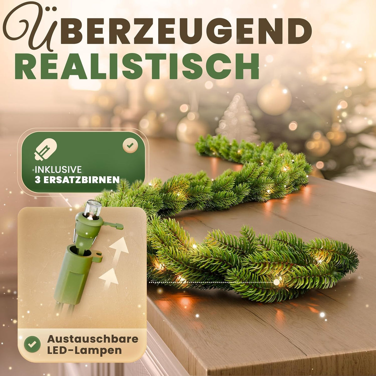 ArtiTree Weihnachtsgirlande - Naturgetreue Tannengirlande, 270cm Grün, Perfekt für Weihnachtsdeko, Treppengeländer & Türrahmen