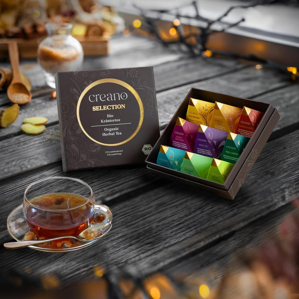 Creano Premium Bio Kräutertee Geschenkset „ORGANIC HERBAL TEA“ - 9 Pyramiden-Teebeutel in 9 unterschiedlichen Sorten - 22,5g - NEUHEIT 2024*