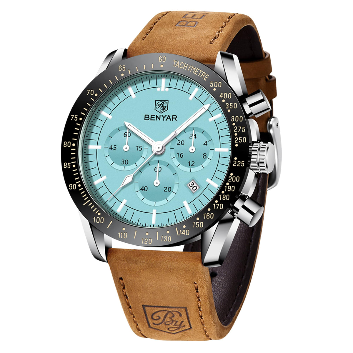 BENYAR Uhren Herren Analog Quarz Chronograph Herrenuhren Wasserdicht Datum Lederband Armbanduhr Lässig Business-Kleid fur Männer Klassische Elegantes Geschenk