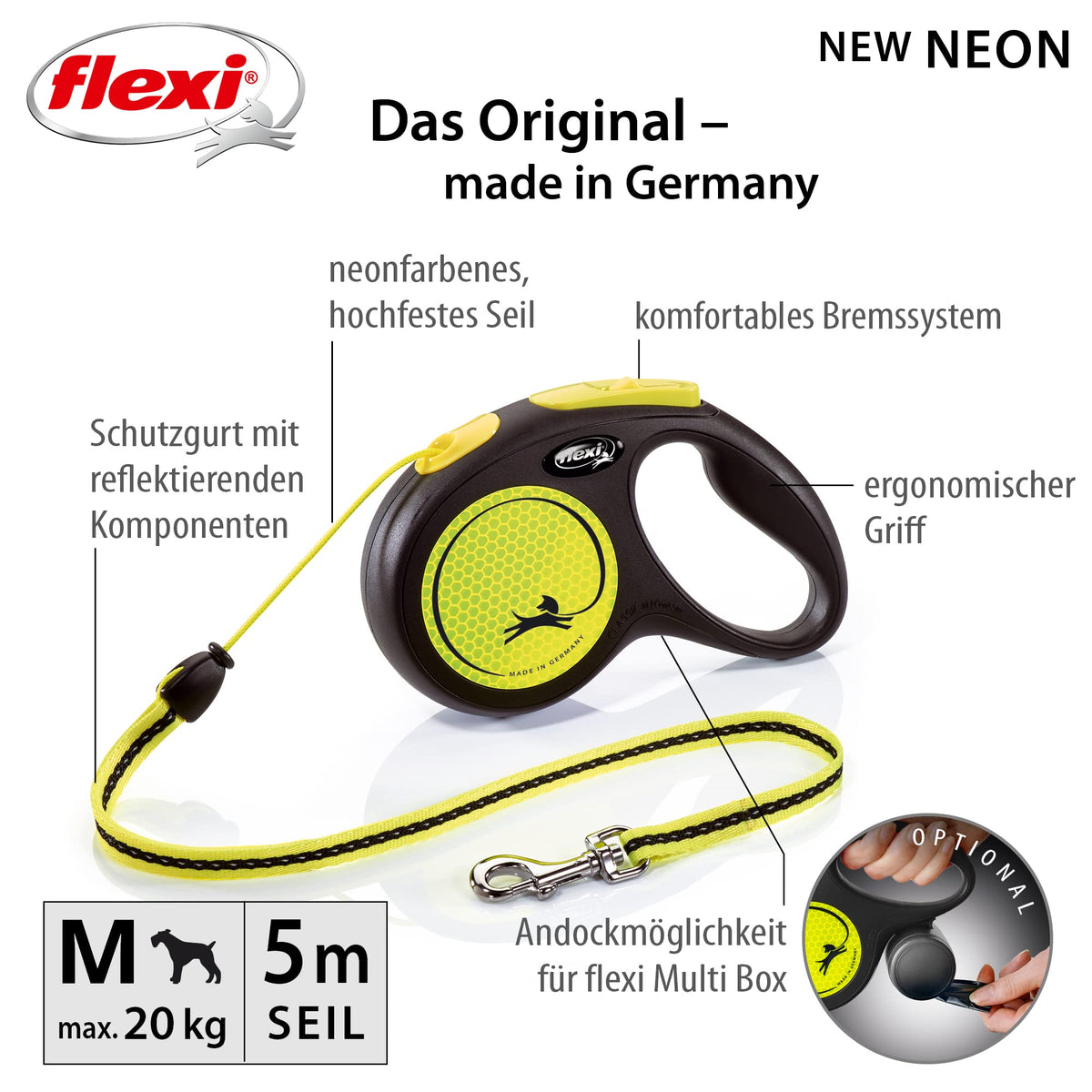 flexi® Classic L Hunde Roll-Leine, 5m Gurt, schwarz