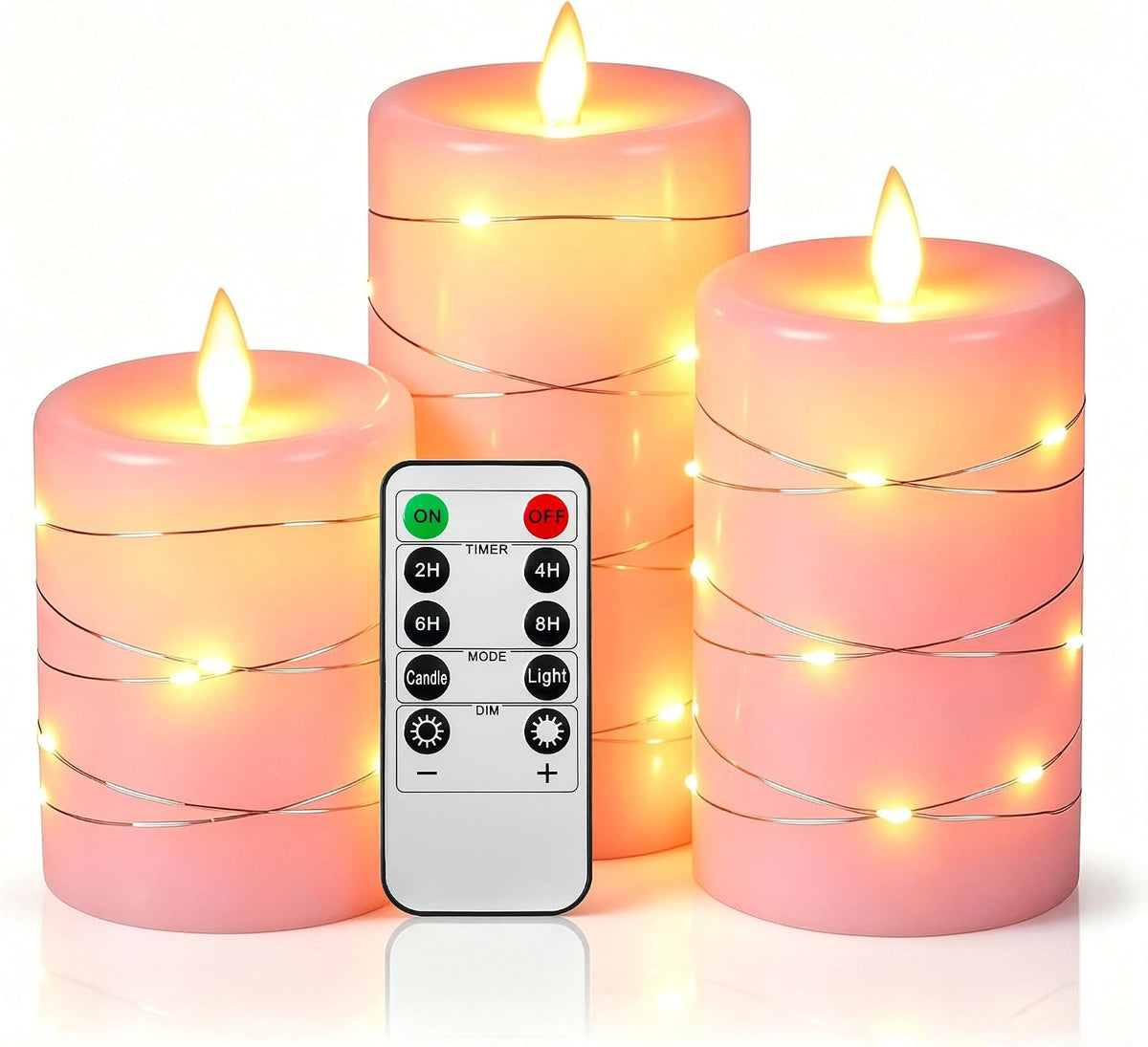 Da by 3 Stück ABS LED Kerzen mit Kupferlichtkette, Realistische Flackernde Flamme, Batteriebetriebene Kerzen mit Fernbedienung, Hitzebeständig & Wiederverwendbar für Innen- und Außendekoration