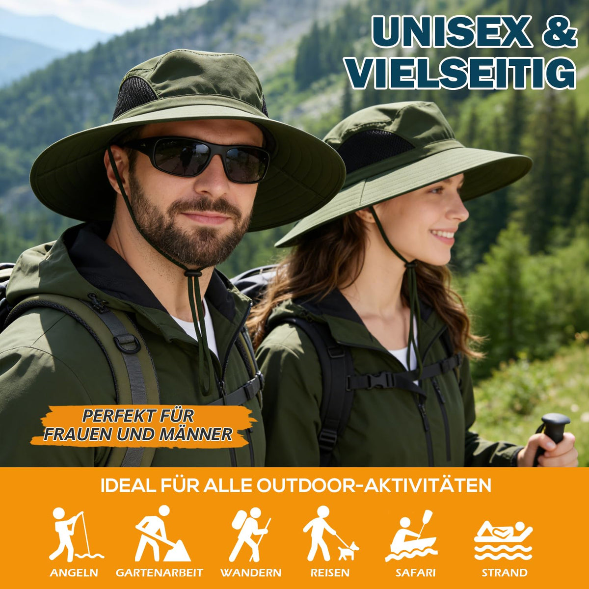 EINSKEY Breitkrempe Sonnenhut, wasserdichter Buschhut für Damen und Herren