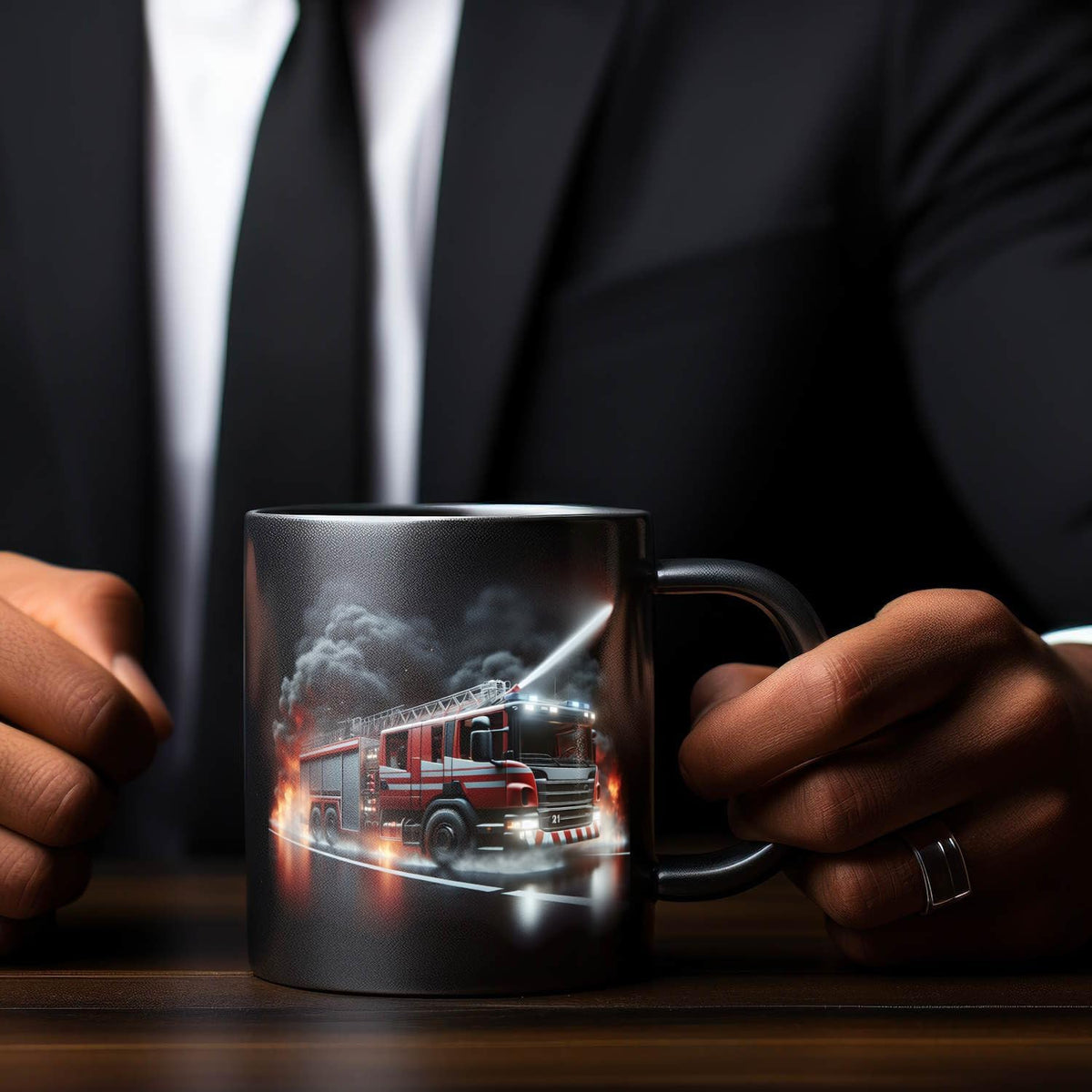 Feuerwehrfahrzeug im Einsatz Tasse in Schwarz Feuerwehr Tasse Einsatzfahrzeug Feuer Rettung Notfall Hilfe Löschfahrzeug Geschenk