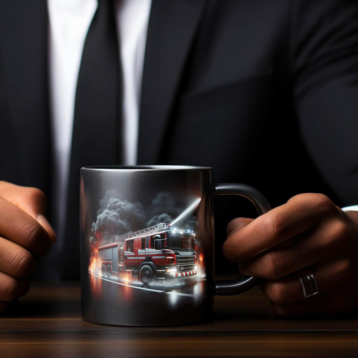 Feuerwehrfahrzeug im Einsatz Tasse in Schwarz Feuerwehr Tasse Einsatzfahrzeug Feuer Rettung Notfall Hilfe Löschfahrzeug Geschenk