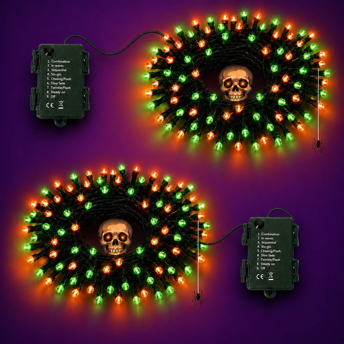 Halloween Lichterkette Orange Lila, 2 Stück Gesamt 10M 100LED Batteriebetrieben, 8 Lichtmodi & 6H Timer, IP65 Wasserdicht, Herbst Halloween Deko für Garten Balkon Schlafzimmer Party Innen Außen