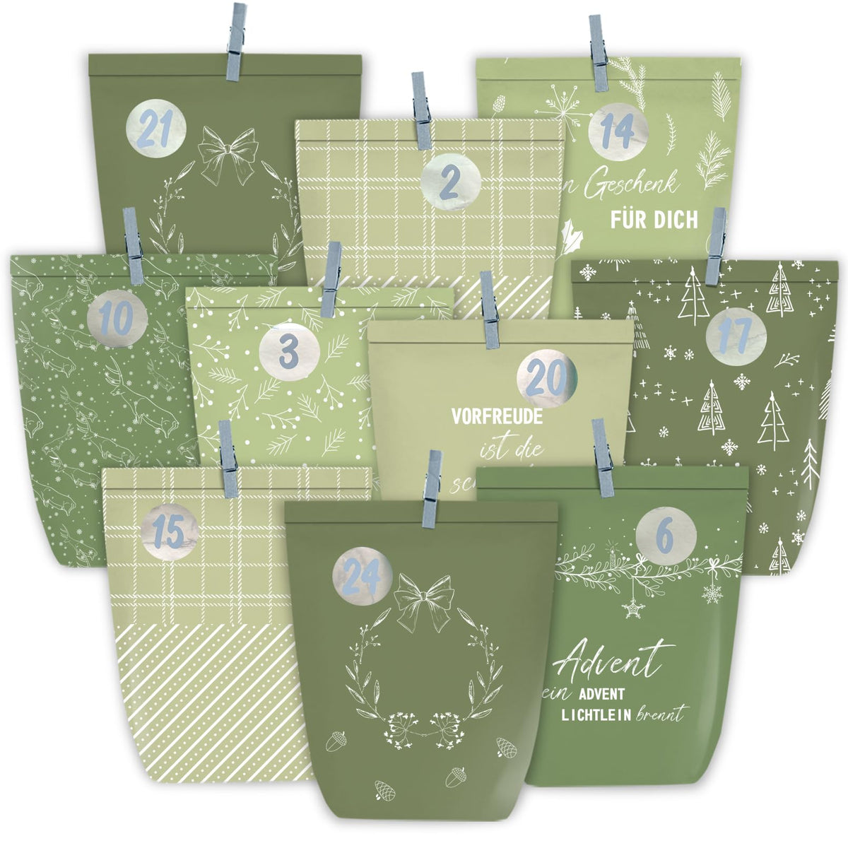 Adventskalender zum Befüllen, 24 Weihnachtskalender Papiertüten zum Selber Basteln, Geschenktüten zum selbst füllen, Advents Tüten Selbstbefüllen für Kinder & Erwachsene
