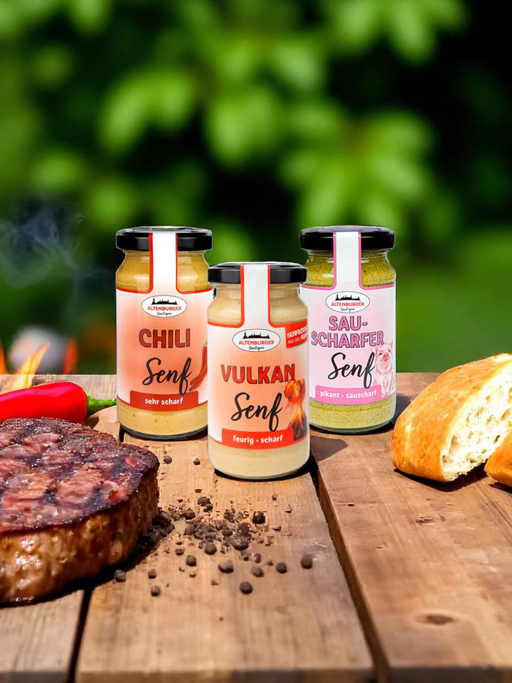Altenburger Original Bierkiste - drei mit Bier verfeinerte Senfsorten als Geschenk-Set (3-teilig), Geschenkbox für Männer und Frauen