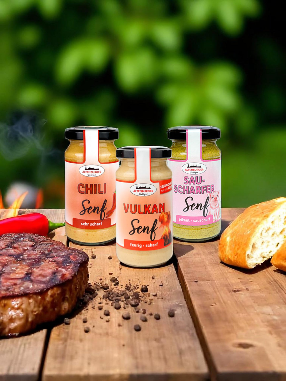Altenburger Original Bierkiste - drei mit Bier verfeinerte Senfsorten als Geschenk-Set (3-teilig), Geschenkbox für Männer und Frauen