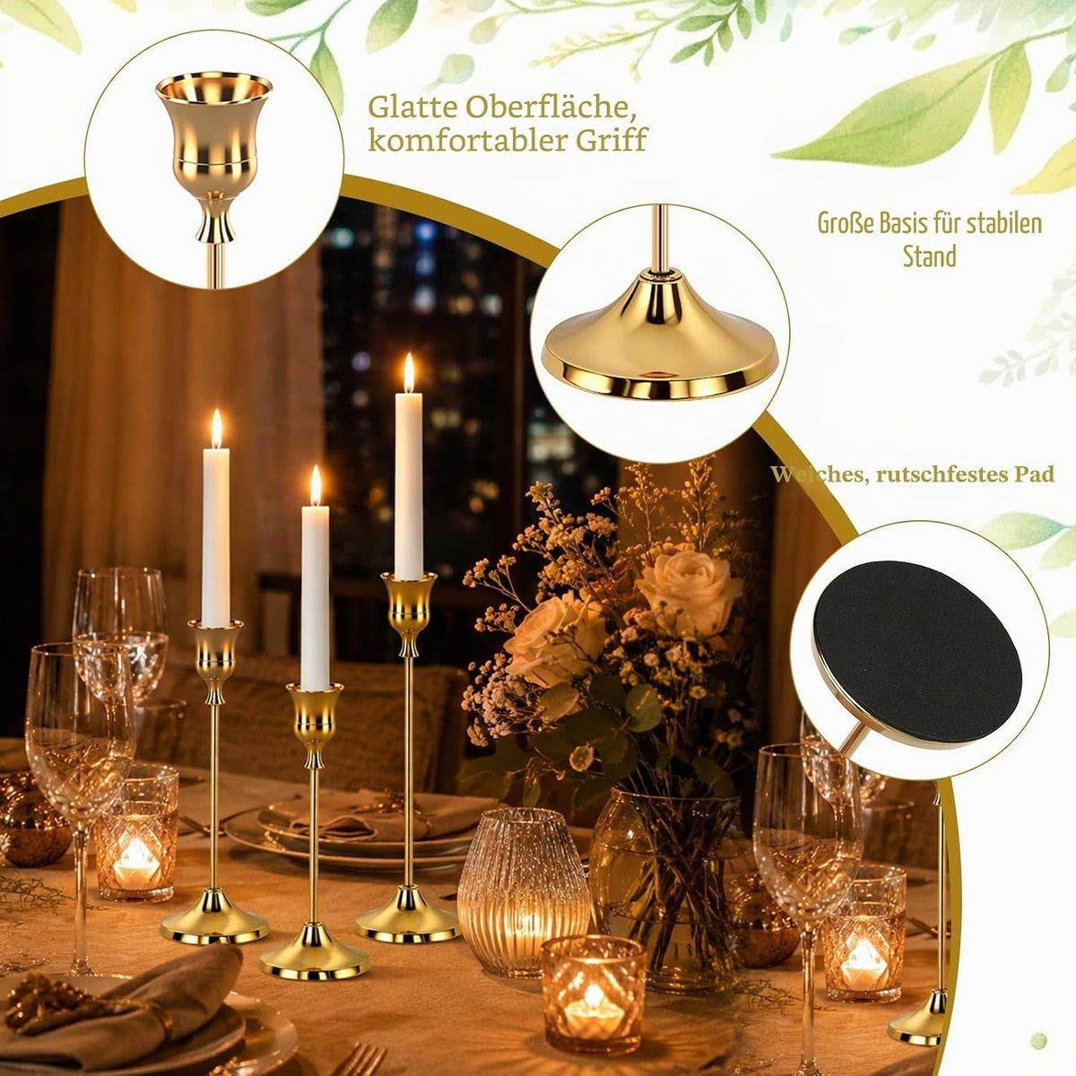 Kerzenständer Gold, 12 Stück Kerzenständer Stabkerzen Kerzenhalter Goldene