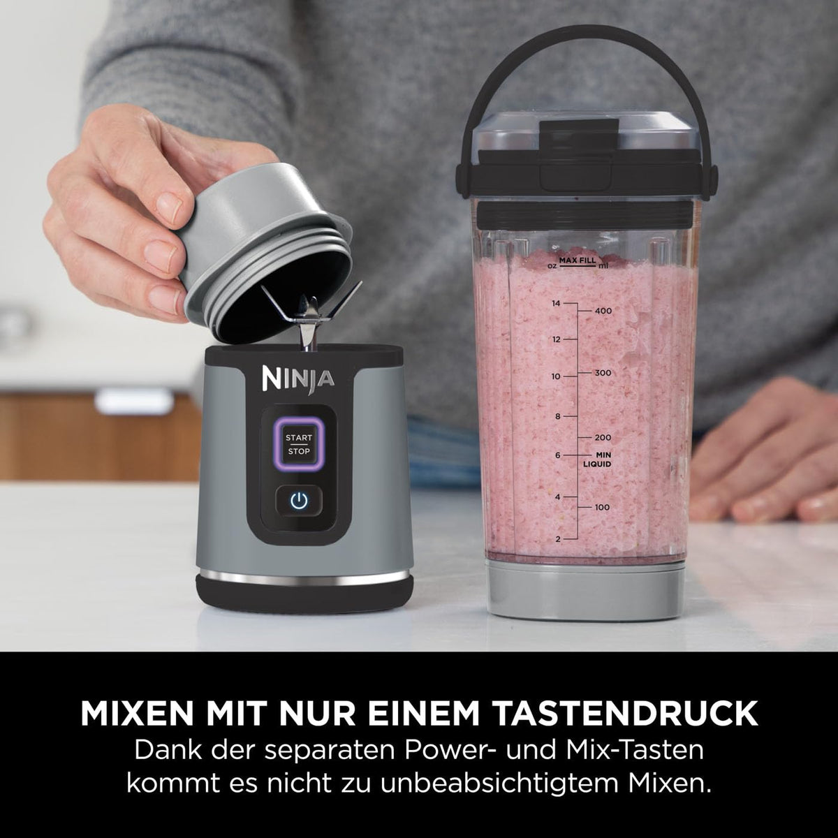 Ninja Blast Tragbarer Mixer / Blender / Smoothie Maker, 530ml Becher, Auslaufsicherer Deckel, Leistungsstarker Mini Standmixer, Kabellos & Wiederaufladbar, Zerkleinert Eis & Obst, Blau, BC151EUNV