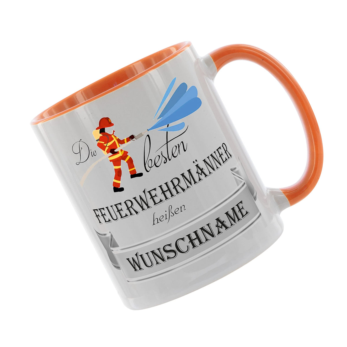 Crealuxe Edelstahltasse mit Karabiner - Die besten Feuerwehrmänner heißen Wunschname - 330ml, Tasse personalisiert, Kaffeetasse, Bürotasse, Metalltasse mit Name
