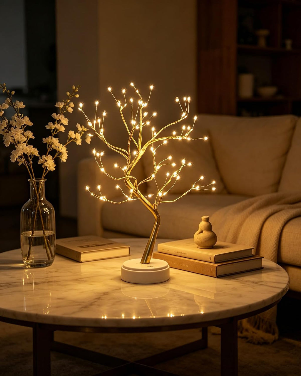 Kinamy LED Baum Lichter, LED Lichterbaum, Baum Licht Warmweiß Verstellbare Äste, 108 LED Baum Lampe Dekobaum Belichtet Baumbeleuchtung Innen Deko,USB/Batteriebetrieben