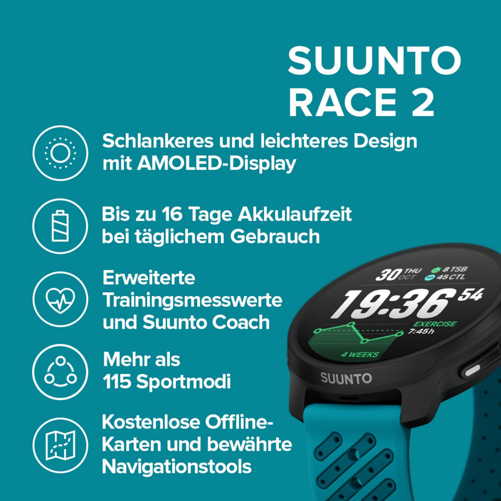 SUUNTO Race 2 GPS-Sportuhr, 1,5-Zoll-AMOLED-Display, 115+ Sportmodi