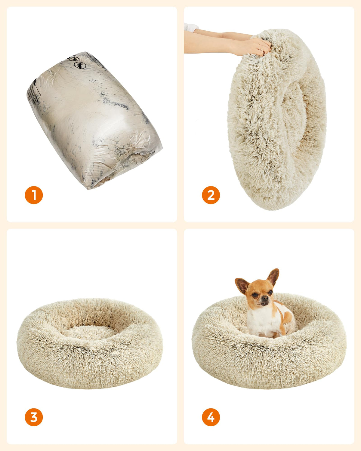 Feandrea Hundebett flauschig, waschbar, Langer Plüsch, 70 cm Durchmesser