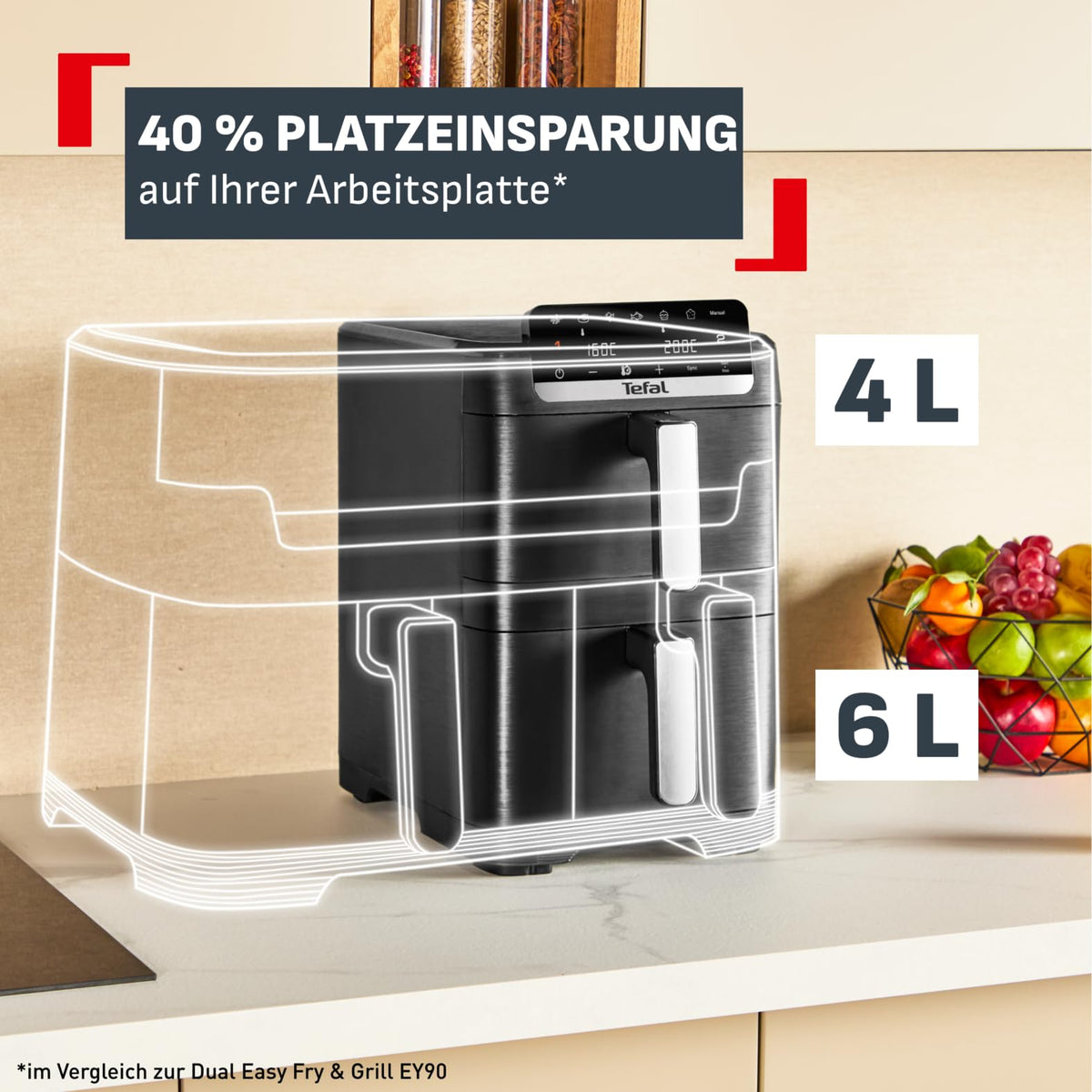 Tefal Dual Easy Fry Heißluftfritteuse 8,3 L mit 2 Kammern
