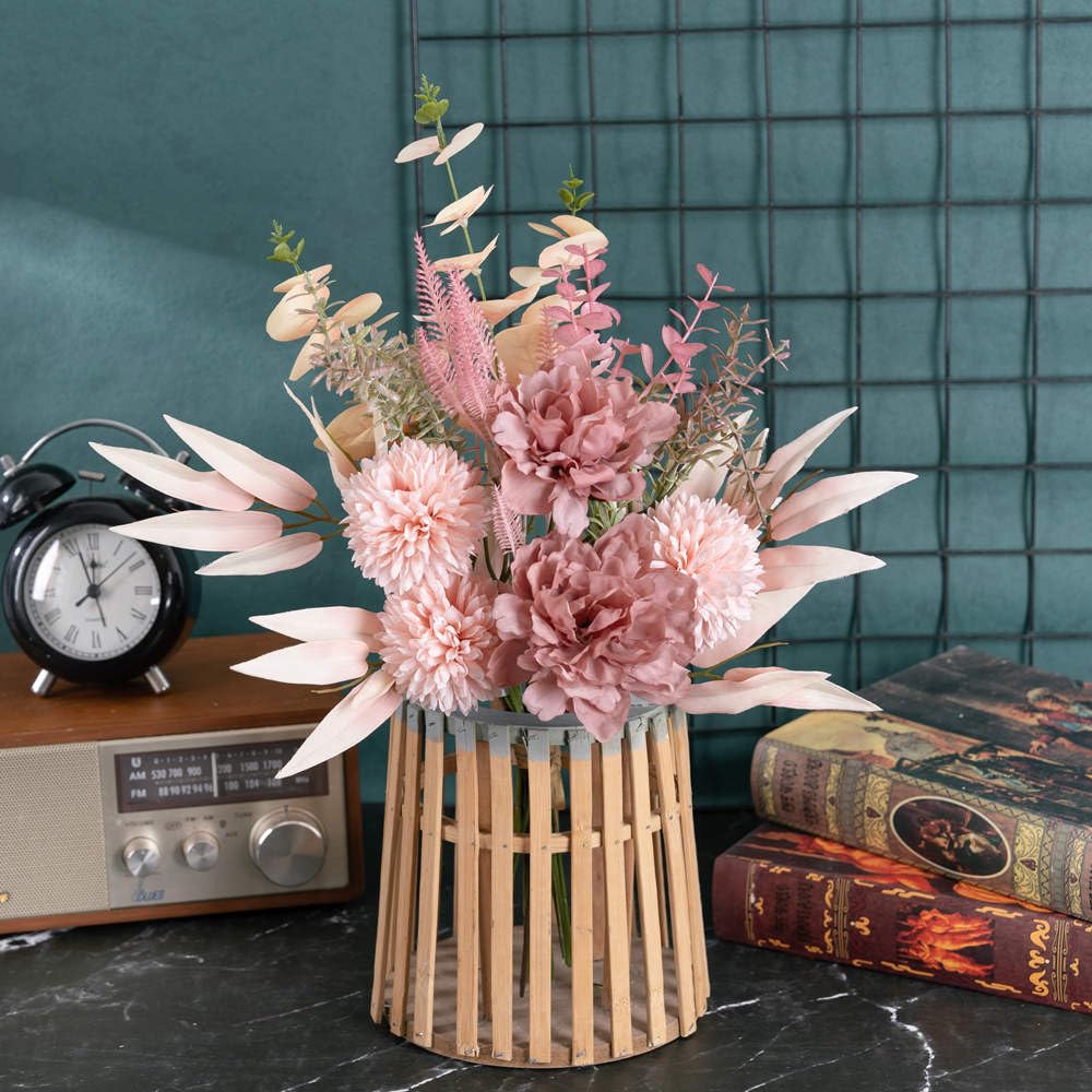 KIRIFLY Kunstblumen Künstliche Pflanzen Blumen Deko Seidenblumen Blumenarrangements Kernstück Hochzeit Blumenstrauß(Herbstrot)