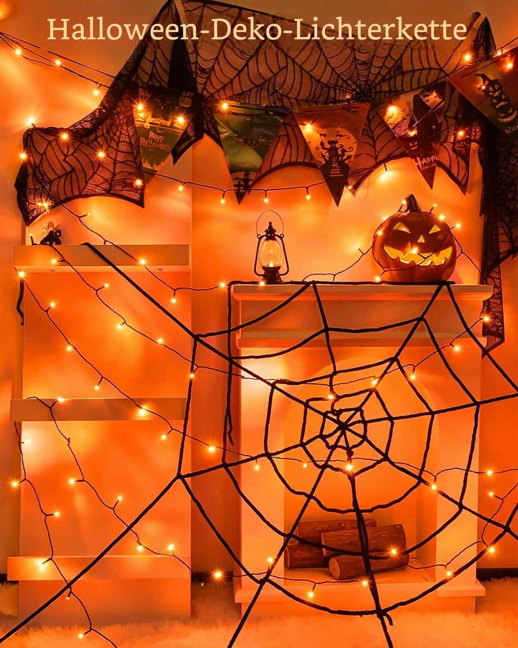 Dalugo 2 Stück Lichterkette Orange, 5M 50 LED Kabel grün mit 6h Timer, IP65 Wasserdicht Batterie für Innen außen dekorationen