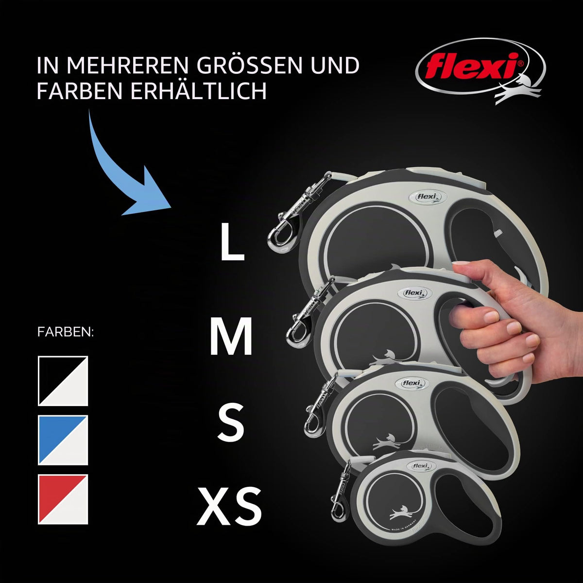 flexi® Classic L Hunde Roll-Leine, 5m Gurt, schwarz