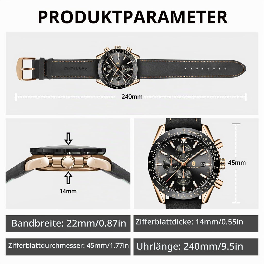BENYAR Uhren Herren Analog Quarz Chronograph Herrenuhren Wasserdicht Datum Lederband Armbanduhr Lässig Business-Kleid fur Männer Klassische Elegantes Geschenk