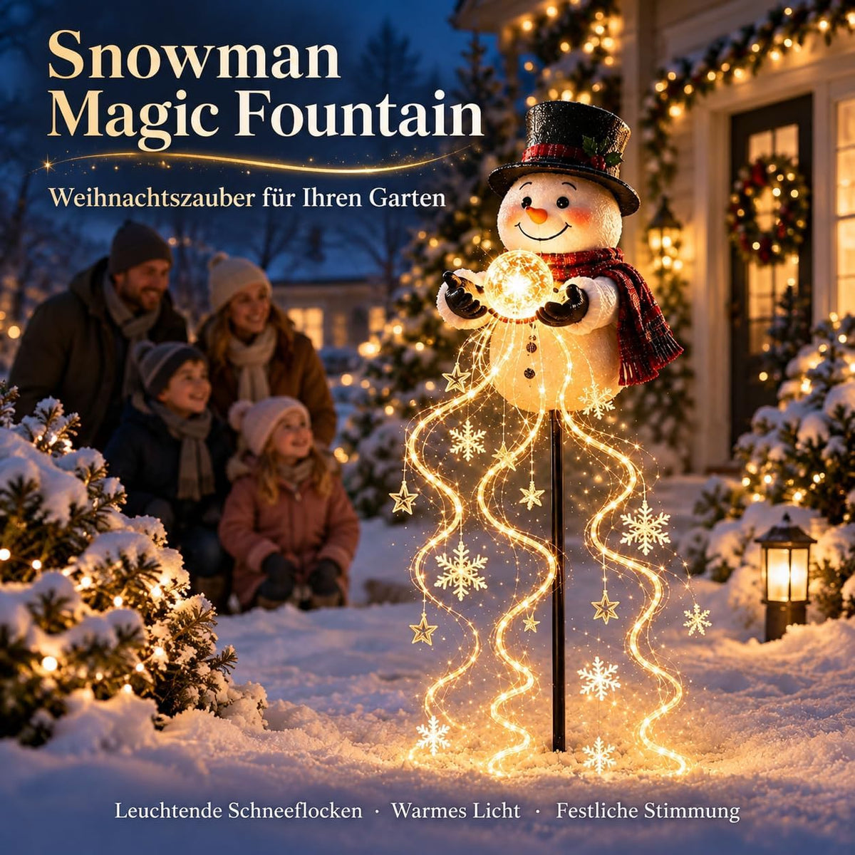 Snowman Magic Fountain Flowing Snowflake LED Christmas Garden Light 1pc, Schneemann Outdoor Beleuchtet, Schneemann Zauberbrunnen, Solar Power and Outdoor Garden Stake for Yard Decor，C#