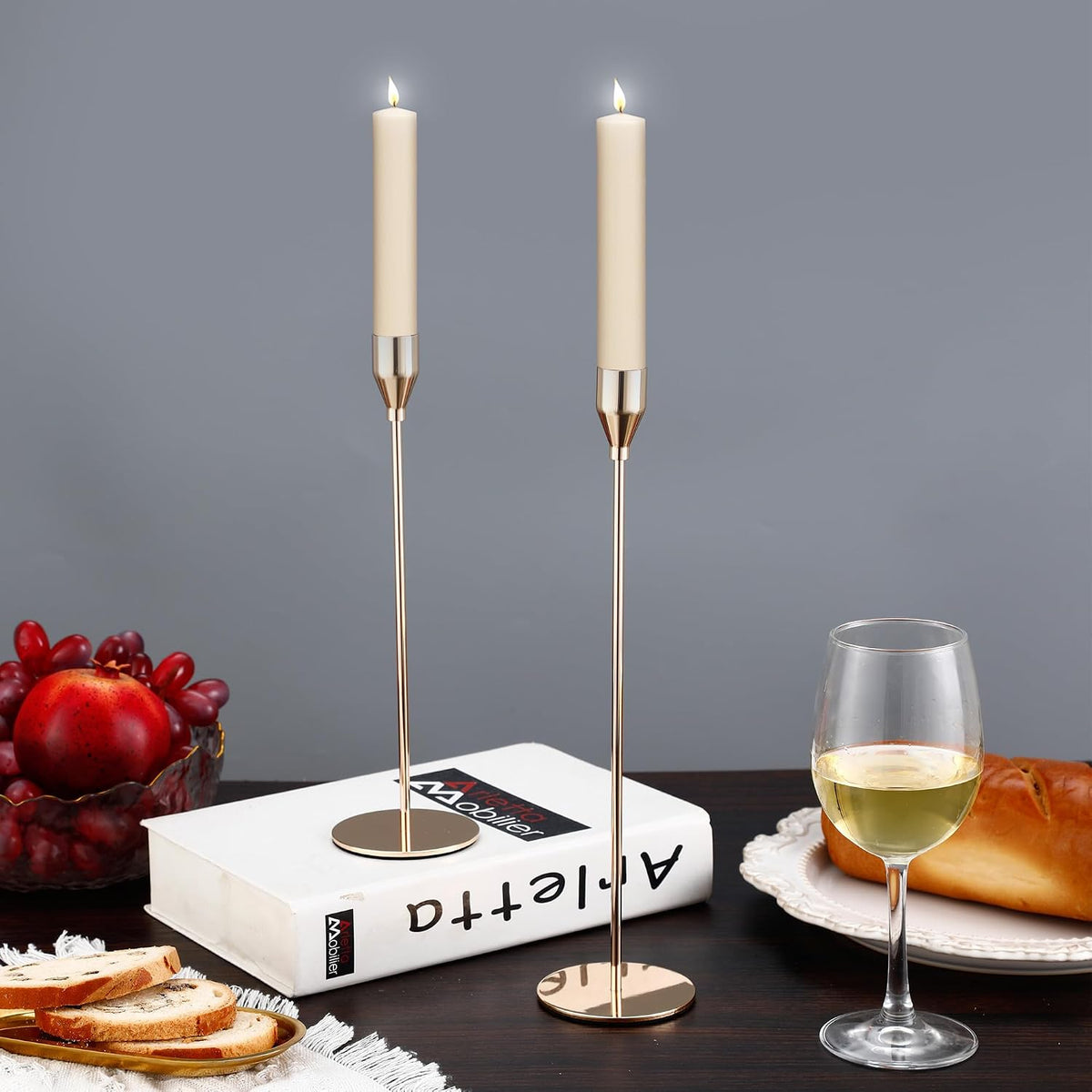 Kerzenständer Gold 6 Set,Kerzenständer Stabkerzen 33/29/23cm,Metall KegelKerzenleuchter Vintage Dekoration,Hochzeit Kerze Stand,Geeignet für Romantisches Candle Light Dinner,Jubiläum,Hochzeitsfeier