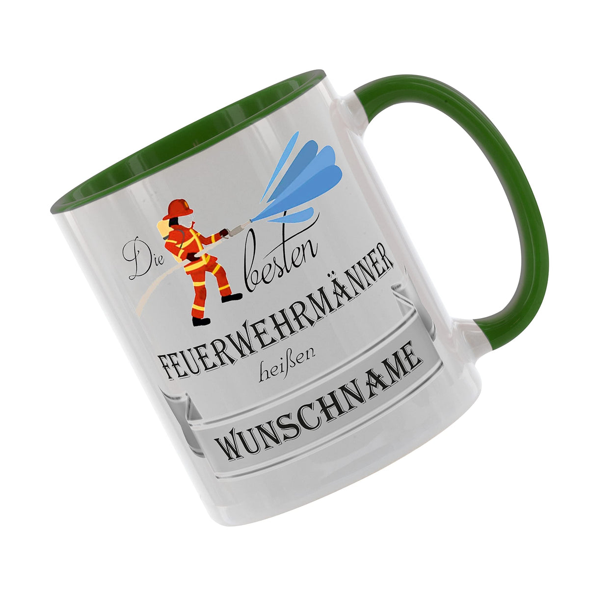 Crealuxe Edelstahltasse mit Karabiner - Die besten Feuerwehrmänner heißen Wunschname - 330ml, Tasse personalisiert, Kaffeetasse, Bürotasse, Metalltasse mit Name