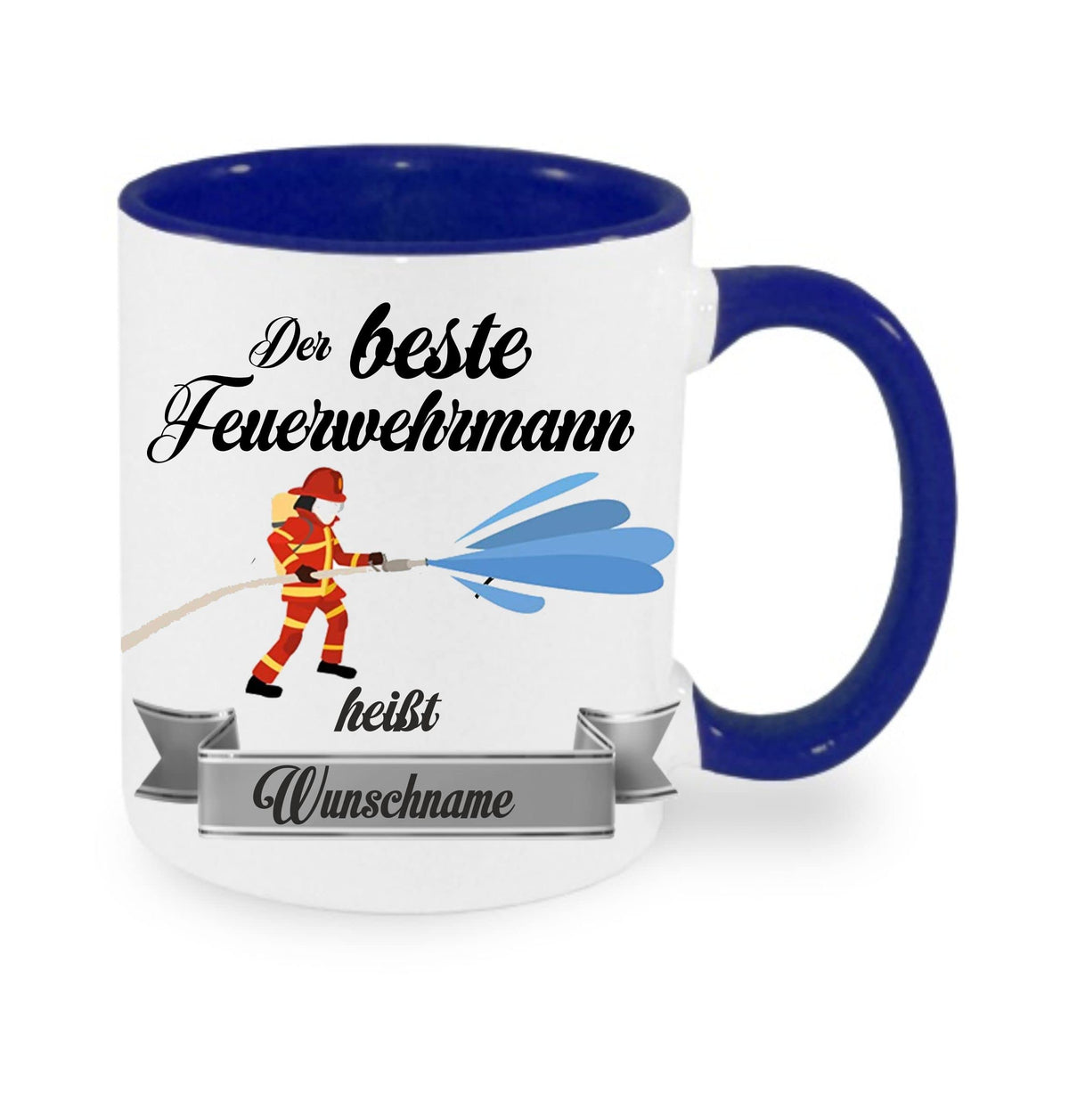 Crealuxe Edelstahltasse mit Karabiner - Der Beste Feuerwehrmann heißt Wunschname - 330ml, Tasse personalisiert, Kaffeetasse, Bürotasse, Metalltasse mit Name
