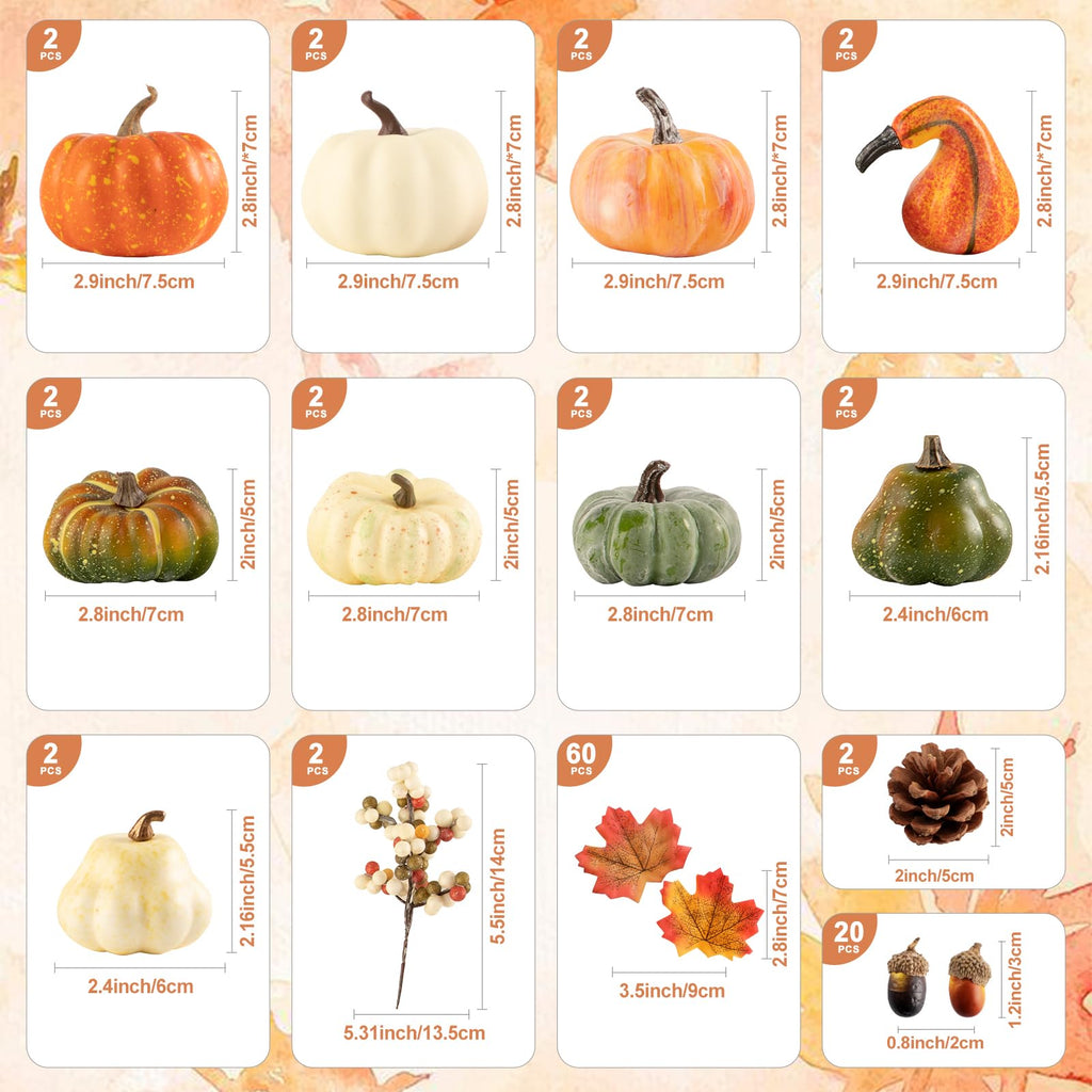 Benjia Kürbis Herbst Deko Dekoration Draußen, Groß Mini Orange Kürbisse Schaumstoff Zierkürbisse Herbstdeko Herbstdekorationen Halloween (Orange, 16 Stück)