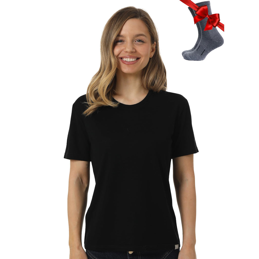 Merino.tech 100% Merino Shirt Damen Wandern & Alltag + Wandersocken