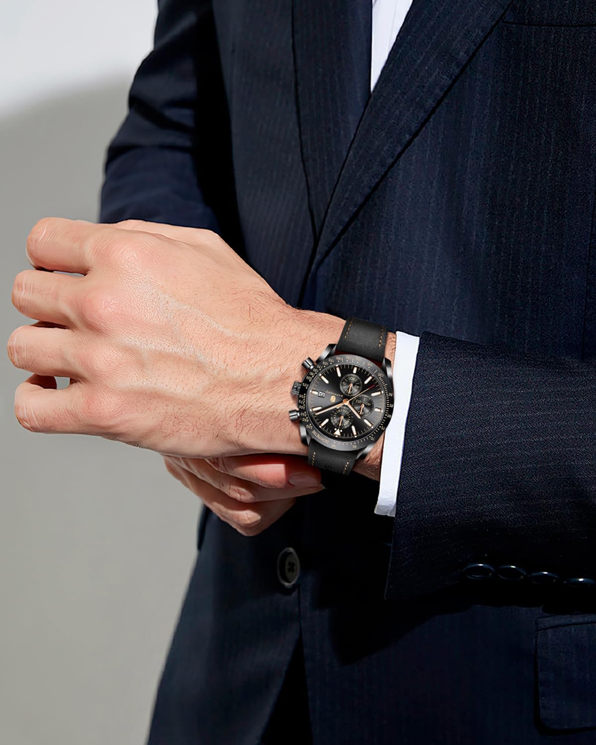 BENYAR Uhren Herren Analog Quarz Chronograph Herrenuhren Wasserdicht Datum Lederband Armbanduhr Lässig Business-Kleid fur Männer Klassische Elegantes Geschenk
