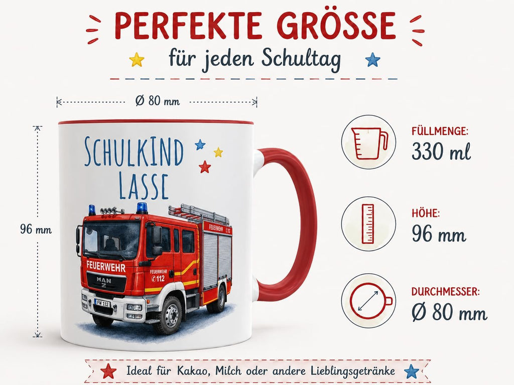 Namenstasse Personalisierte Einschulung Tasse Schulkind 2026 Polizei Motiv mit Wunschname 330ml Keramik spülmaschinenfest Geschenk Schultüte (Feuerwehr)