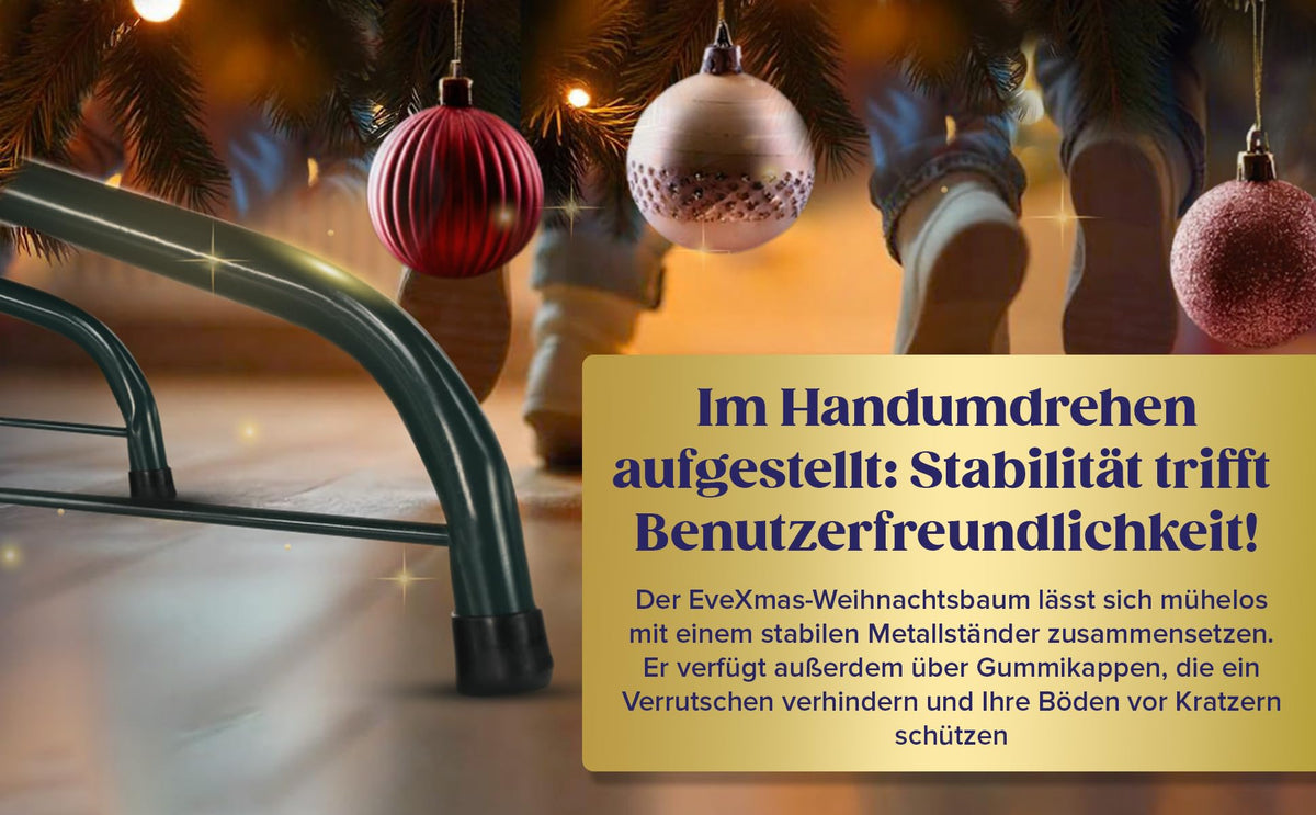 EveXmas Adele Künstlicher Weihnachtsbaum 185 cm, 591 Zweige, 100% PE Spritzguss – Christbaum und Tannenbaum grün, Nordmanntanne Optik, wie echt, inkl. Metallständer, Aufbewahrungstasche und Baumkorb