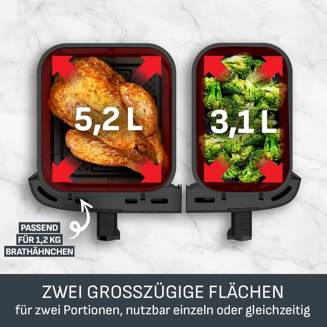 Tefal Dual Easy Fry Heißluftfritteuse 8,3 L mit 2 Kammern